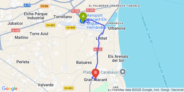 Map: Alicante Airport (ALC) to Gran Alacant