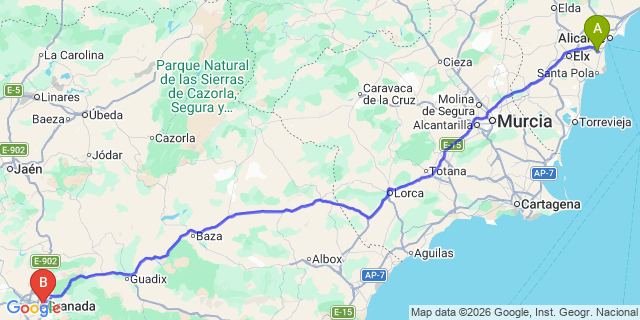 Map: Alicante Airport (ALC) to Granada
