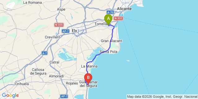 Map: Alicante Airport (ALC) to Guardamar del Segura (Housing Development)