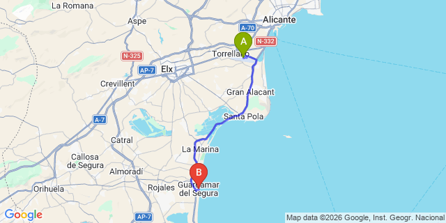 Map: Alicante Airport (ALC) to Guardamar Del Segura