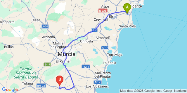 Map: Alicante Airport (ALC) to Hacienda del Alamo