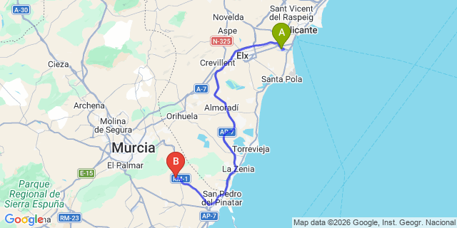 Map: Alicante Airport (ALC) to Hacienda Riquelme Golf Resort