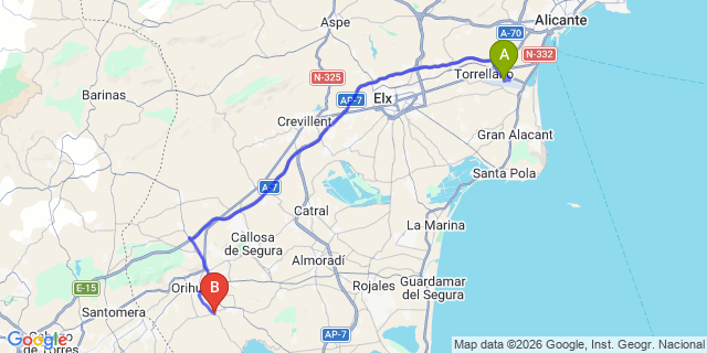 Map: Alicante Airport (ALC) to Hurchillo