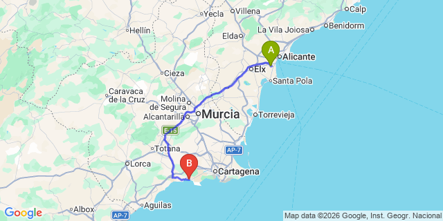 Map: Alicante Airport (ALC) to Isla Plana
