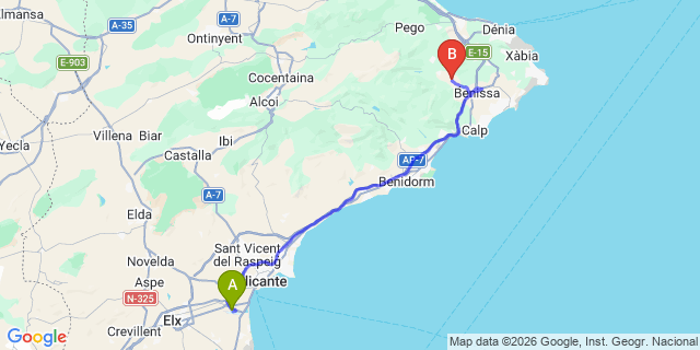 Map: Alicante Airport (ALC) to Jalón