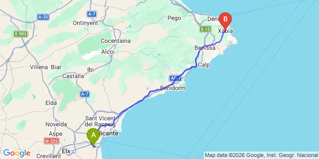 Map: Alicante Airport (ALC) to Javea