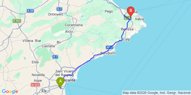 Map: Alicante Airport (ALC) to Jesus Pobre