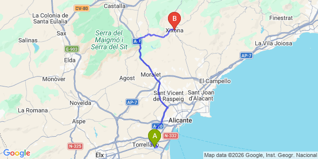 Map: Alicante Airport (ALC) to Jijona