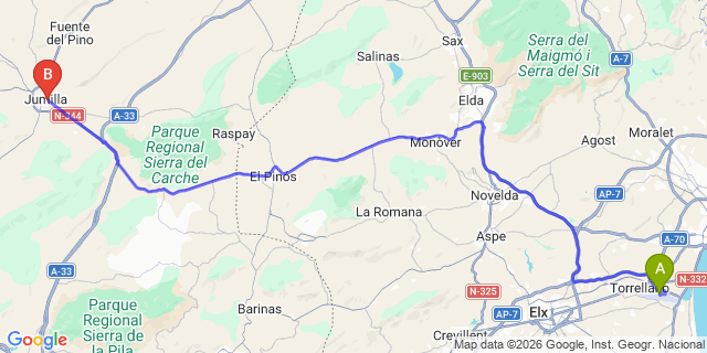 Map: Alicante Airport (ALC) to Jumilla