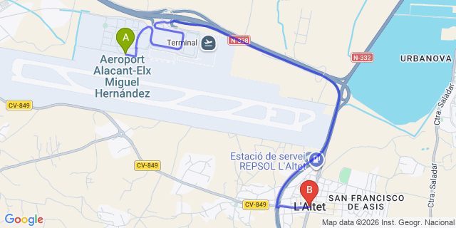 Map: Alicante Airport (ALC) to L’Altet