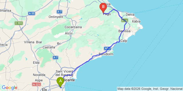 Map: Alicante Airport (ALC) to L’Atzúbia