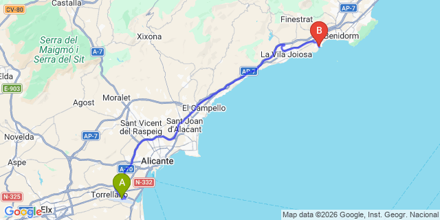 Map: Alicante Airport (ALC) to La Cala Finestrat