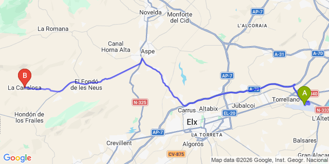 Map: Alicante Airport (ALC) to La Canalosa