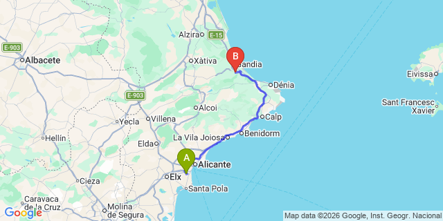 Map: Alicante Airport (ALC) to La Font d’en Carròs