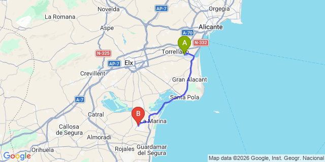 Map: Alicante Airport (ALC) to La Marina (Housing Development)