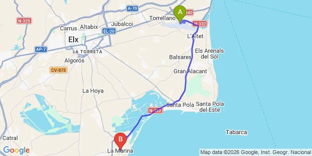 Map: Alicante Airport (ALC) to La Marina