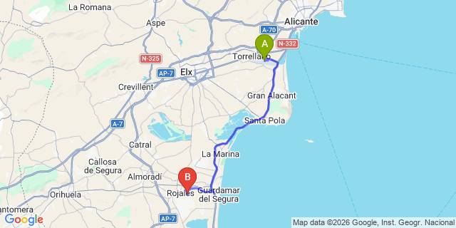 Map: Alicante Airport (ALC) to La Marquesa Rojales Golf Resort