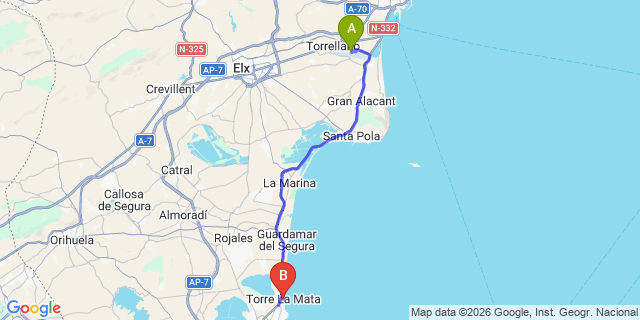 Map: Alicante Airport (ALC) to La Mata