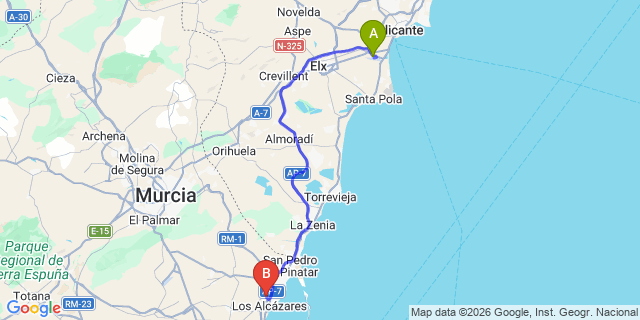 Map: Alicante Airport (ALC) to La Roda Golf Resort