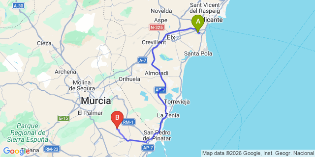 Map: Alicante Airport (ALC) to La Tercia Club Resort