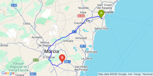 Map: Alicante Airport (ALC) to La Tercia