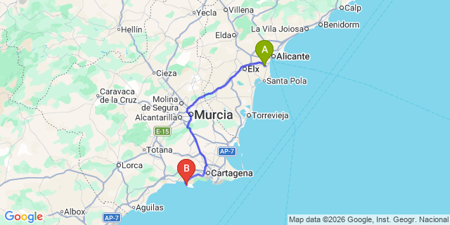 Map: Alicante Airport (ALC) to La Zohia Cartajena