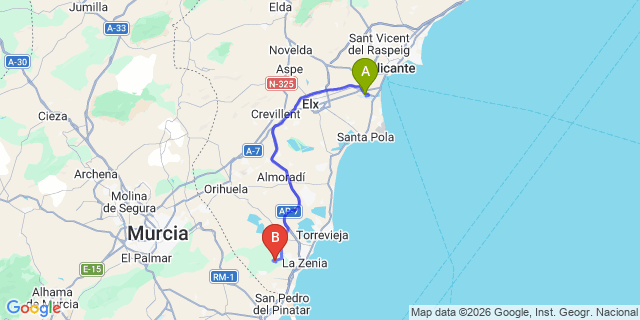 Map: Alicante Airport (ALC) to Las Colinas Golf Conuntry