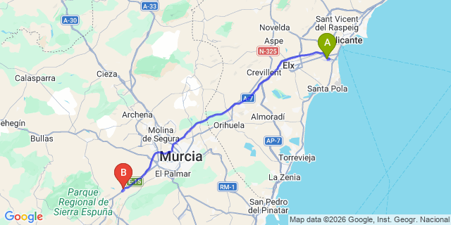 Map: Alicante Airport (ALC) to Librilla