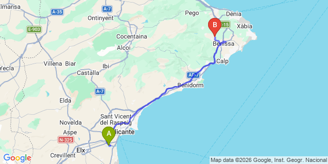 Map: Alicante Airport (ALC) to Llíber