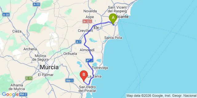 Map: Alicante Airport (ALC) to Lo Romero Golf Resort
