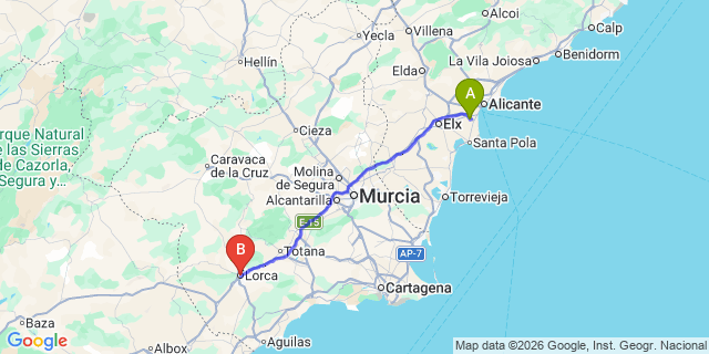 Map: Alicante Airport (ALC) to Lorca