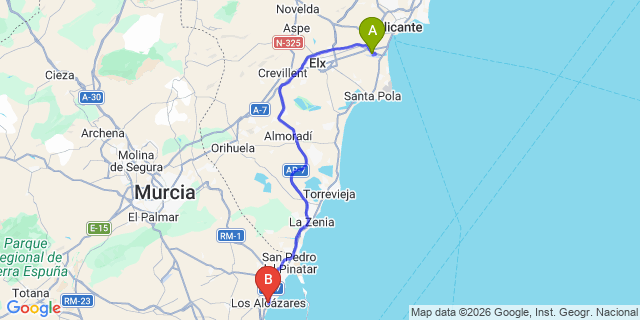 Map: Alicante Airport (ALC) to Los Alcazeres
