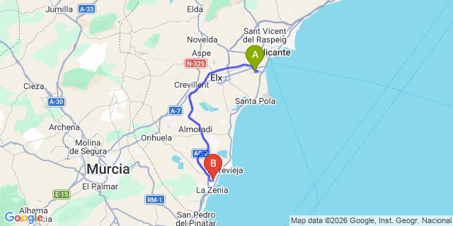 Map: Alicante Airport (ALC) to Los Altos (Housing Development)