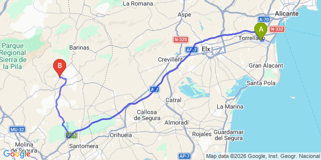 Map: Alicante Airport (ALC) to Los Baños de Fortuna