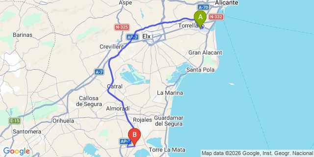 Map: Alicante Airport (ALC) to Los Montesinos