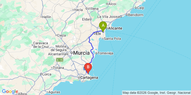 Map: Alicante Airport (ALC) to Los Urrutias Los Alcazares