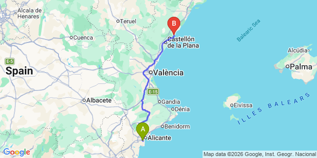Map: Alicante Airport (ALC) to Marina d’Or (Oropesa De Mar)