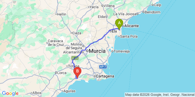 Map: Alicante Airport (ALC) to Mazarrón