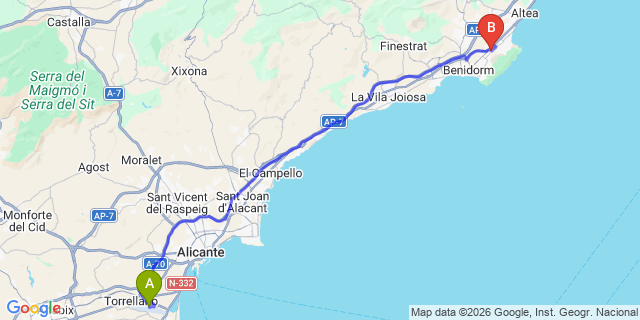 Map: Alicante Airport (ALC) to Media Legua