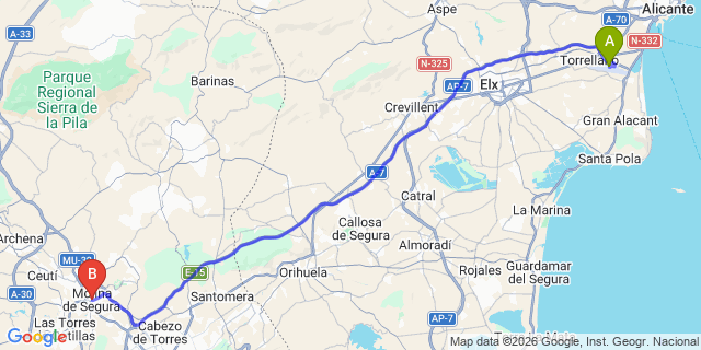 Map: Alicante Airport (ALC) to Molina De Segura