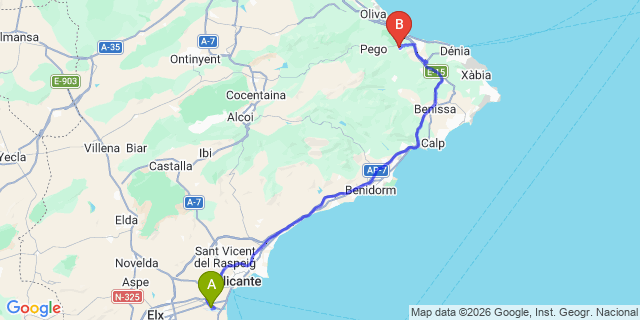 Map: Alicante Airport (ALC) to Monte Pego