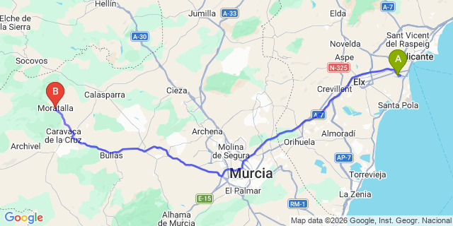 Map: Alicante Airport (ALC) to Moratalla