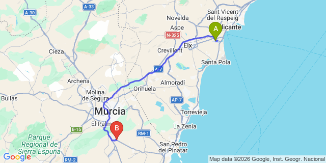 Map: Alicante Airport (ALC) to Mosa Golf Resort
