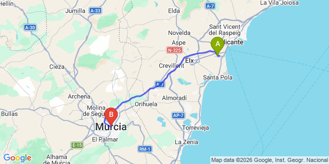Map: Alicante Airport (ALC) to Murcia city