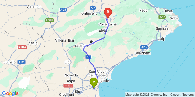 Map: Alicante Airport (ALC) to Muro De Alcoy
