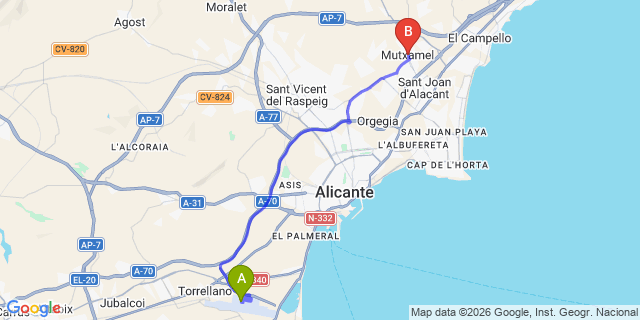 Map: Alicante Airport (ALC) to Mutxamel