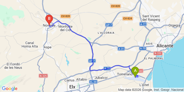 Map: Alicante Airport (ALC) to Novelda
