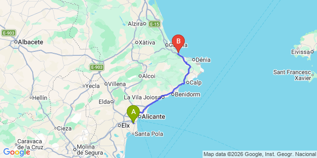 Map: Alicante Airport (ALC) to Oliva Husa Golf Hotel