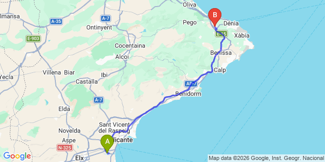 Map: Alicante Airport (ALC) to Ondara
