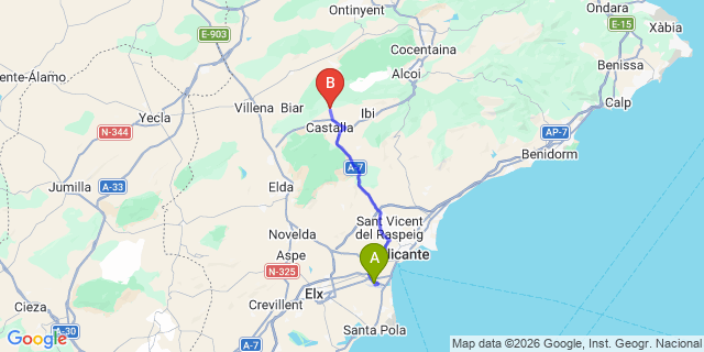Map: Alicante Airport (ALC) to Onil